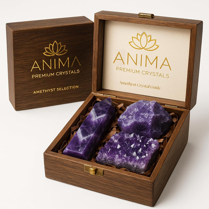 Premium 7 Chakra Healing Crystals Set for Energy Alignment - Large Raw Amethyst, Rose Quartz, Citrine, Lapis Lazuli, Clear Quartz, Tigers Eye & Red Jasper - Wooden Gift Box & Guidebook Included