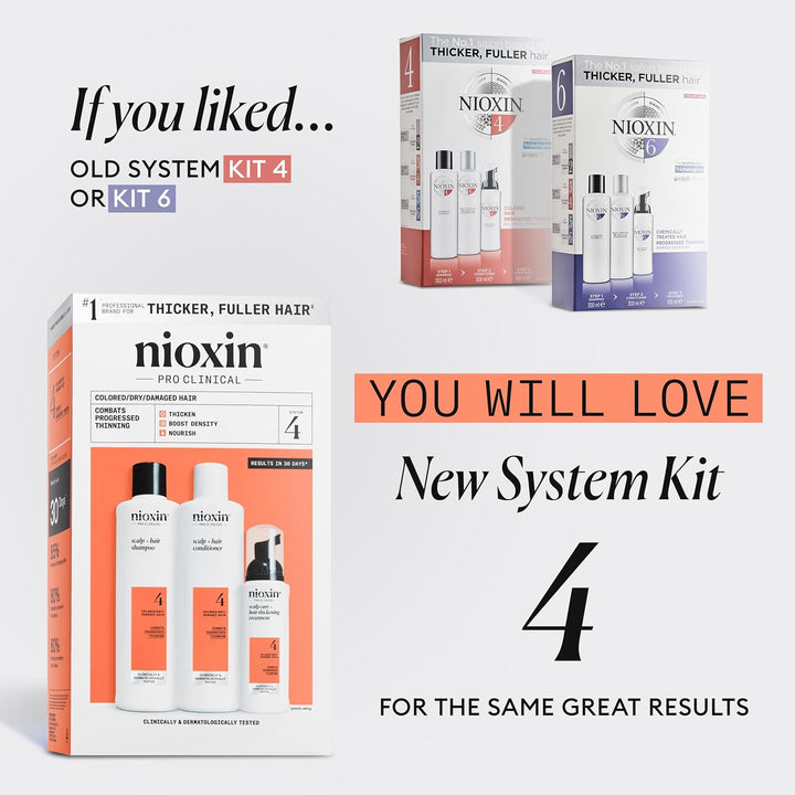 Nioxin System 4 - Hair Thickening System for Damaged Hair with Progressed Thinning - Biotin & Niacinamide - Shampoo, Conditioner, Serum