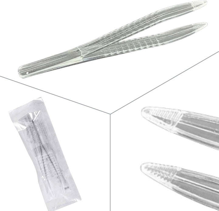 Disposable Tweezers, Sterile Crystal Clear, 125 Mm - Pack of 50 Precise & Hygienic Tweezers for Versatile Use, Disposable Product - Hygiene, Tick Tweezers, Tick Tweezers, Medical Applications