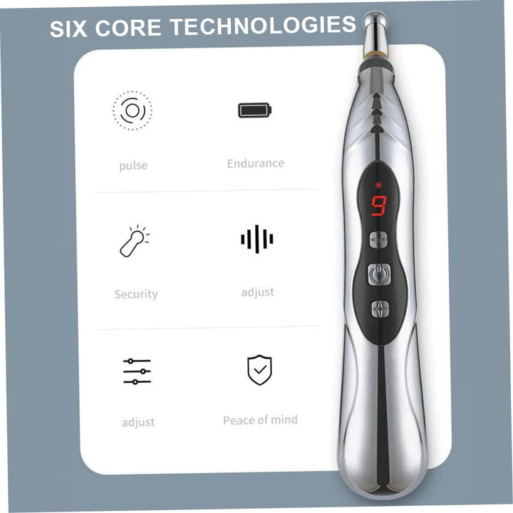 Hand Massager Electronic Acupuncture Pen 9 Gears USB Rechargeable Acupuncture Pen for Pain Relief Vibrating Pen with 5 Massage Heads for Pain Gone Relief