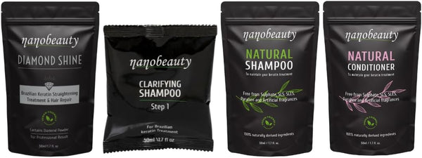 Brazilian Keratin Hair Straightening Treatment, FULL Kit with SLS Shampoo and Conditioner. Diamond Infused, Vegan, Blow Dry, Smoothing/Repair, Argan Oil, Professional Results (200Ml KIT)