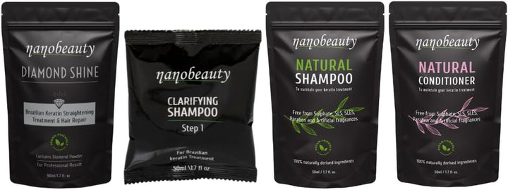 Brazilian Keratin Hair Straightening Treatment, FULL Kit with SLS Shampoo and Conditioner. Diamond Infused, Vegan, Blow Dry, Smoothing/Repair, Argan Oil, Professional Results (200Ml KIT)