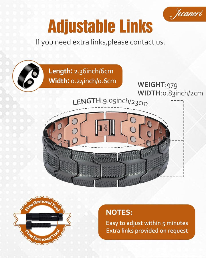 99% Copper Bracelet for Men, Magnetic Bracelet with 57Pcs Ultra Strength Magnets. Adjustable Wristband with Removal Tool&Jewelry Gift Box
