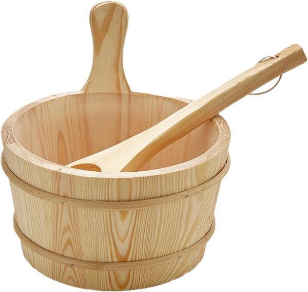 Sauna Water Bucket and Ladle,Wooden Sauna Bucket Accessories - Wooden Leakproof 4L Capacity Shower Supplies Bath Tools for Backyard Outdoor Bathrooms Steam Bathing Garden Apartment Hotel Home