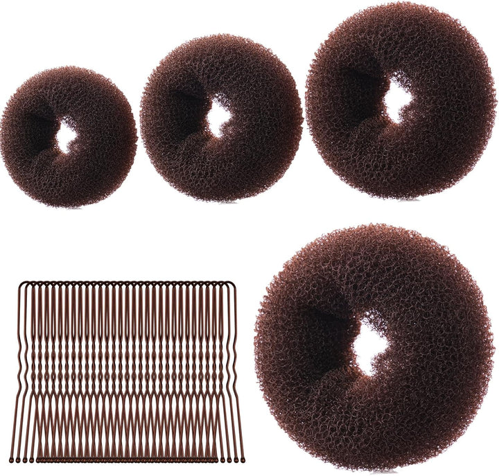 Hair Donut Bun Maker Set, 4 Pcs Ring Style Donut Bun Shaper with 30 Hair Pins, Blonde Chignon Doughnut Bun Hair Accessories for Girls Kids Women DIY Chignon Hair Styles