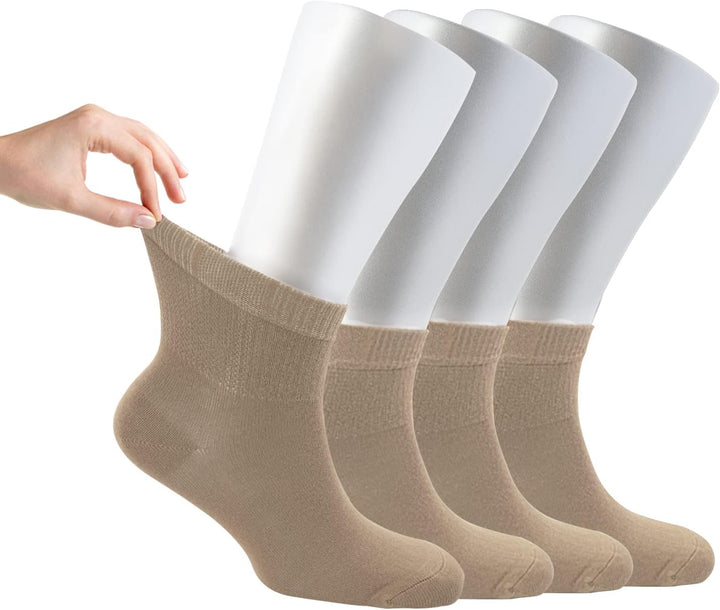 ® Women Loose Diabetic Socks | 4-Pack Neuropathy Ankle Socks for Ladies | Super Soft Eco-Friendly Bamboo Material | Durable with Seamless Toe | Multicolour Patterns | 4 Seasons