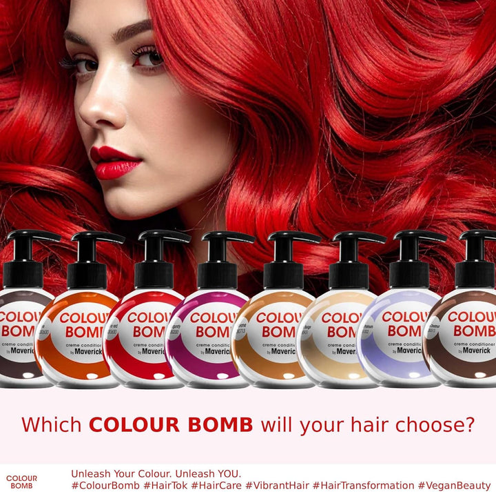 Colour Bomb Fire Red Hair Colour Depositing Conditioner 250Ml – Vibrant Gloss & Shine, Softening & Nourishing Colour Refresh Treatment, No Mix, Vegan, Ammonia & Peroxide Free
