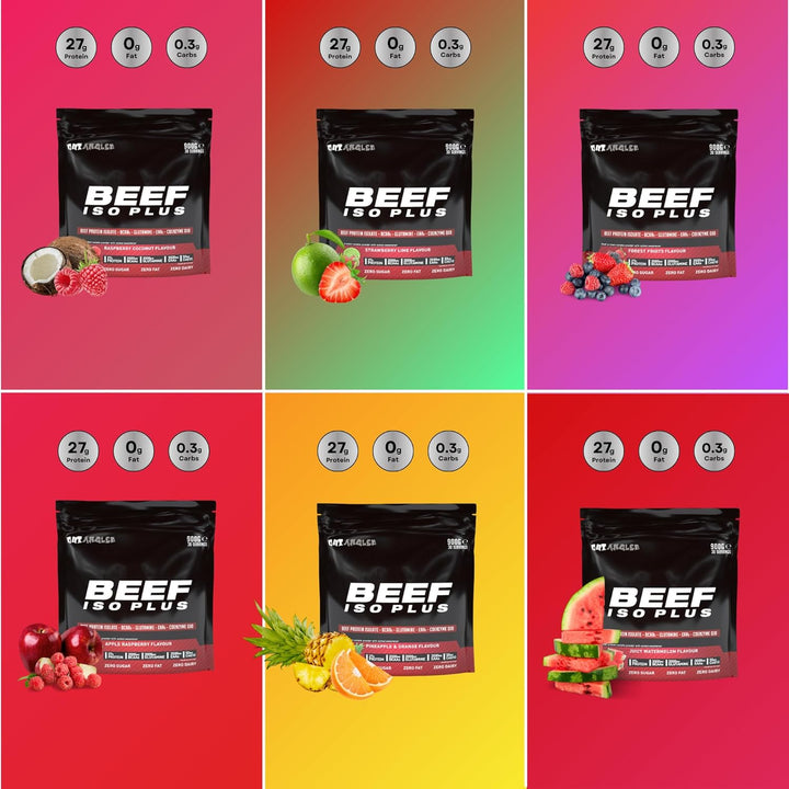 Beef Iso Plus, Beef Protein Isolate Powder, High Protein, No Fat and No Sugar | Pineapple Orange Flavour 900G 30 Servings | Halal, Paleo and Keto Friendly, Dairy Free, Gluten Free