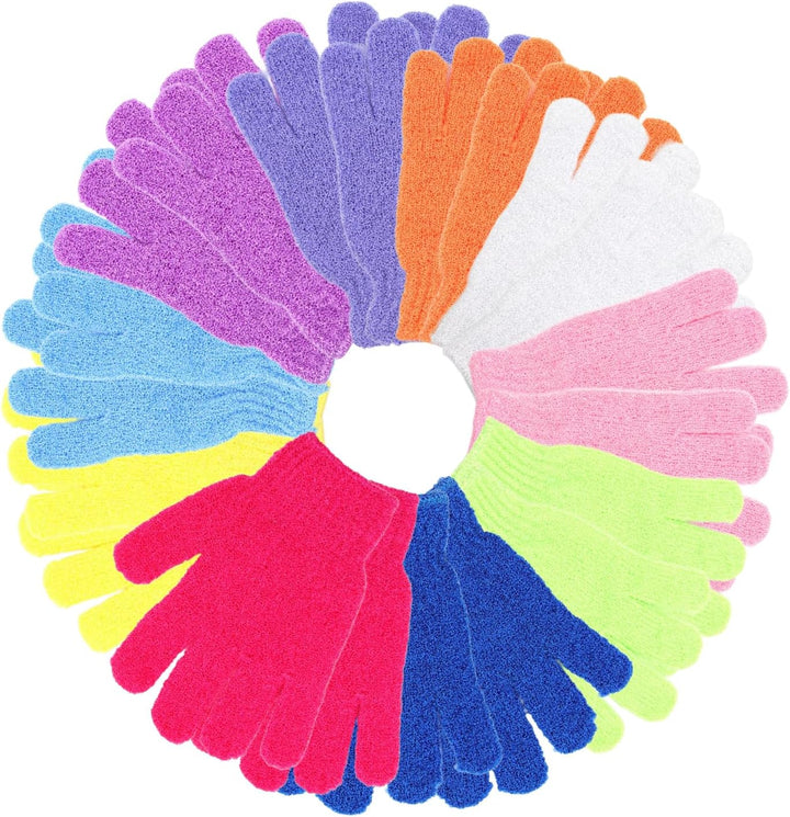 Exfoliating Gloves 6Pcs Bath and Body Exfoliator Mitts, Bamboo Shower Gloves, Scrubs Away Ingrown Hair and Dead Skin, for Shower, Spa, Massage and Dead Skin Cell Remover Loofah (Pink, Rose Red, White)