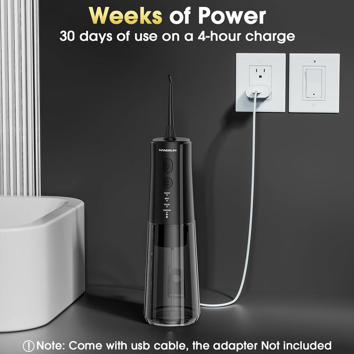Water Flosser for Teeth Cordless Oral Irrigator - 4 Modes 300ML Rechargeable IPX7 Waterproof for Braces, Sensitive Gums, Home & Travel Use (Black)