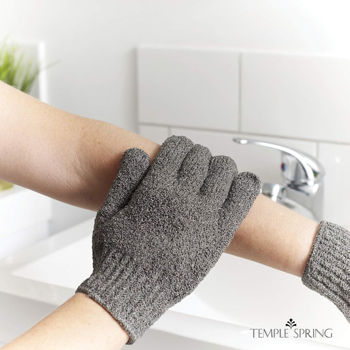 Exfoliating Glove, Carbonized Rayon Bamboo Body Scrubber, Loofah Exfoliating Mitt, Shower Scrubber Wash Cloth, Body Exfoliator Scrub, Loofa Shower Gloves Bath Sponge - Grey