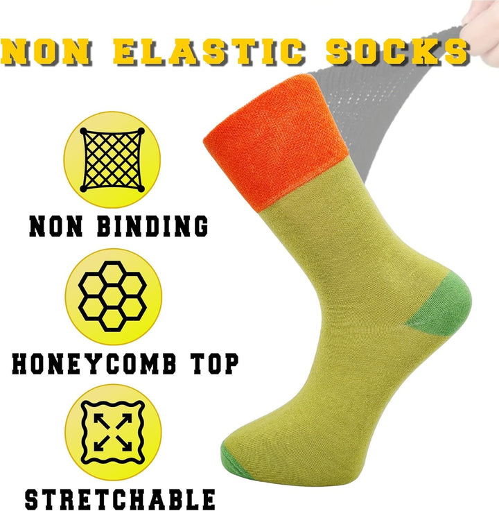 6 Pairs Non Elastic Diabetic Mens Socks Easy Gentle Grip Loose Wide Soft Top Rich Cotton Sock UK 6-11