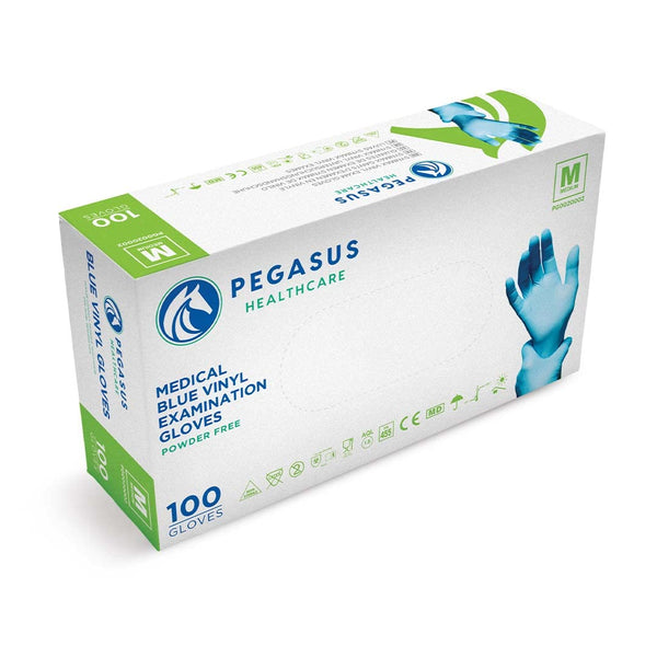 Pegasus Healthcare Blue Disposable Vinyl Medical Examination Gloves Powder & Latex Free (Medium)