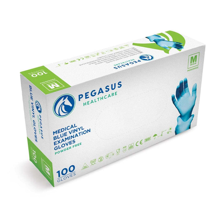 Pegasus Healthcare Blue Disposable Vinyl Medical Examination Gloves Powder & Latex Free (Xlarge)