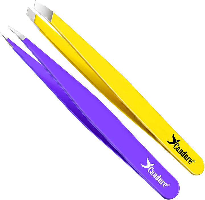 Tweezers for Eyebrows - Professional Stainless Steel Slanted and Pointed Tip Hair Tweezers Set for Ingrown Hair, Blackhead Removal, Eyelash Extension, Eyebrows Plucking Beauty Tool for Women