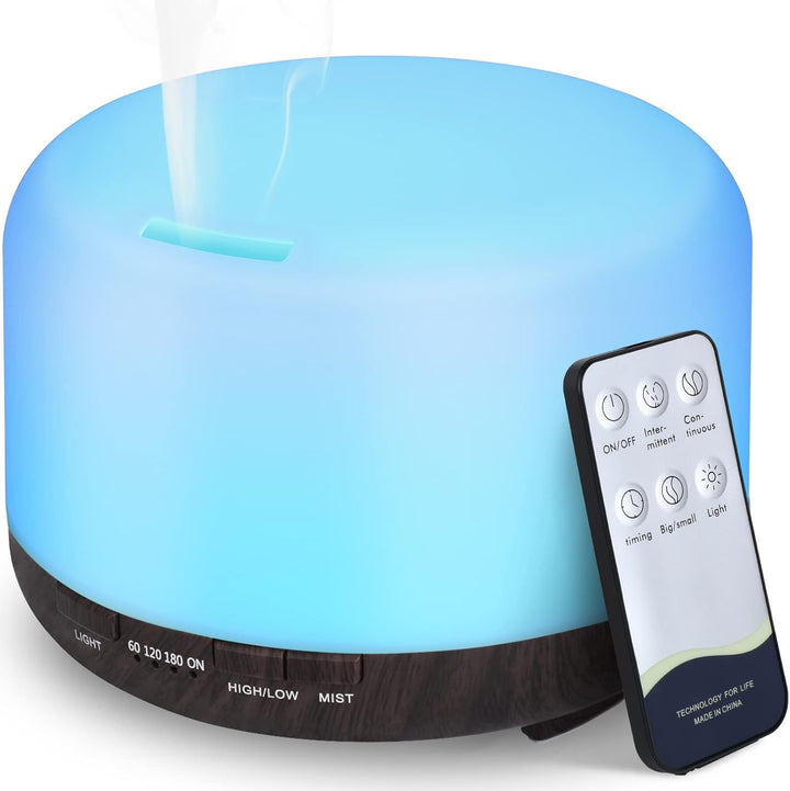 Essential Oil Diffuser 450Ml, Electric Aroma Ultrasonic Aromatherapy Fragrant Oil Vaporizer Humidifier, Purifies the Air, Timer and Auto-Off Safety Switch, 7 LED Light Colors (Light Brown)