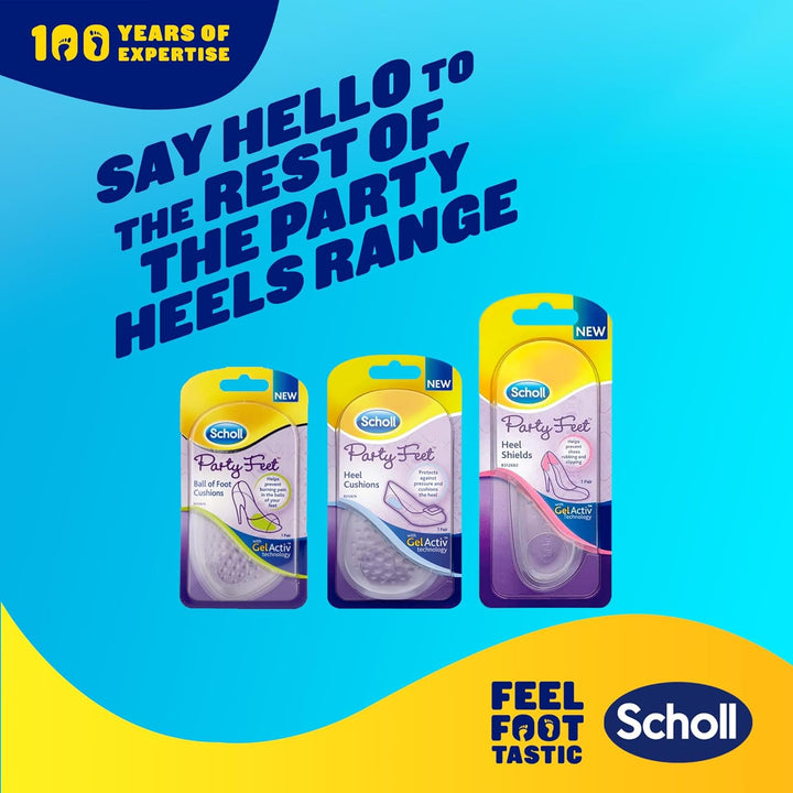 Scholl Party Feet Ball of Foot Gel Cushions with Gelactiv Technology, Non-Slip, Help Prevent Foot Pain - Suitable Most Shoes Including High Heels and Stilettos. Universal Size, 1 Pair of Cushions