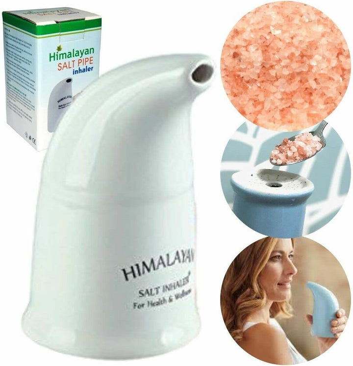 Salt Inhaler Pipe Ceramic Filled with 100% Pure Himalayan Salt Boost Respiratory Strength & Lungs, for Allergy Relief
