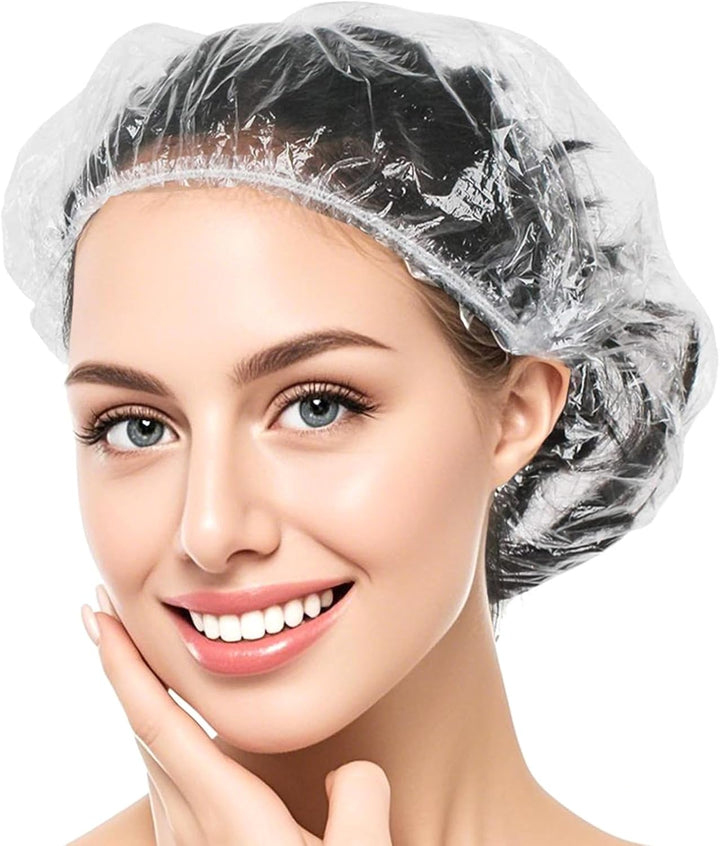 50Pcs Shower Caps Disposable,Plastic Elastic Bath Cap,Waterproof Shower Cap,Waterproof Hair Caps for Home Use, Hotel, Spa, and Hair Salon(42Cm)