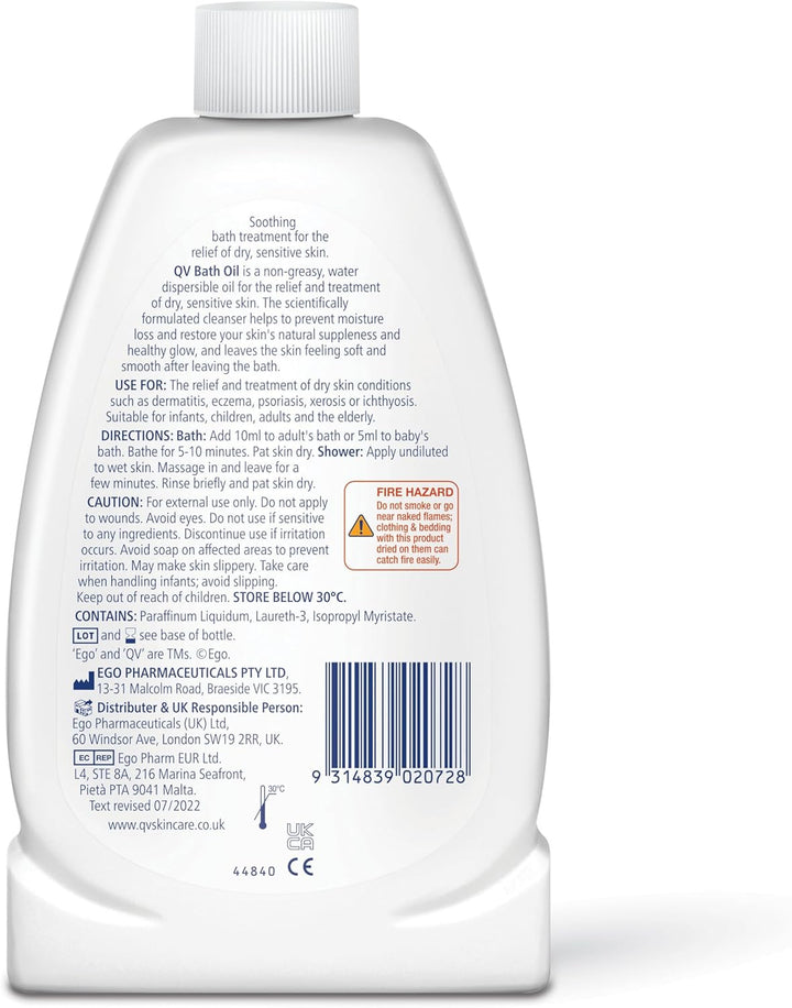 Bath Oil (250 Ml) Moisturising Bath Soak for Sensitive Skin, Relief from Dry Itchy Skin, Gentle Ph Balanced Formula, Fragrance Free, Soap Free, Non Greasy, Noncomedogenic Bath Soak