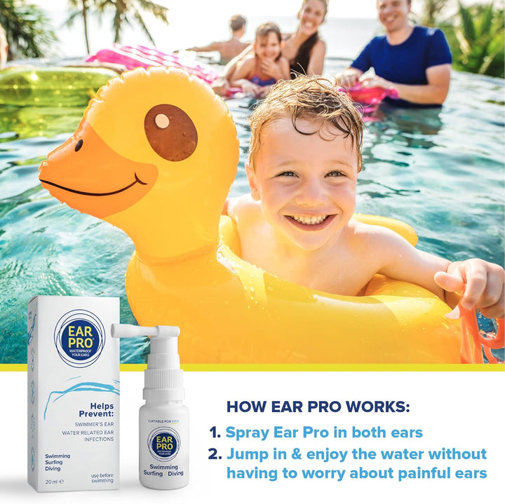 Ear Pro - Natural Swimmers Ear Drops Spray Oil a Hygienic Ear Plugs Replacement That Forms a Seal to Prevent Trapped Water & Infection - Safe to Use Swim Ear Drops for Adults & Kids (200 Uses, 1 Pack)