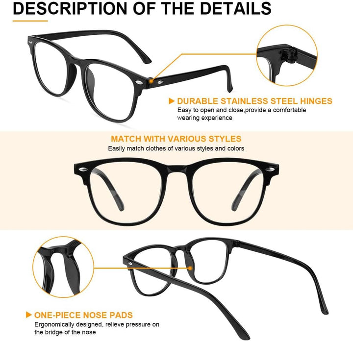 Blue Light Blocking Glasses, 1/2/3 Pcs anti Blue Light Computer Gaming Glasses for Women Men, Lightweight Reading Glasses anti Glare anti Eyestrain