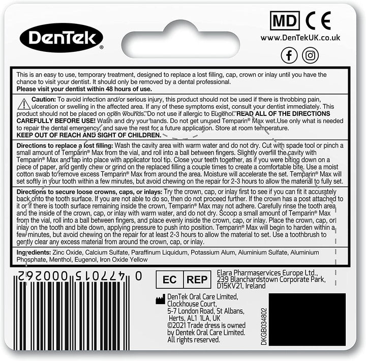 Temparin Max, Home Temporary Dental Repair Kit for Reparing Lost Fillings or Securing Loose Caps, Crowns or Inlays, 12+ Repairs