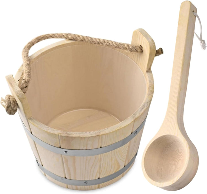Sauna Kit 9.9'' Plastic-Liner Preservative Wood Sauna Bucket with Ladle Reinforced Barrel Sauna with Thick Handle for Sauna Bathroom