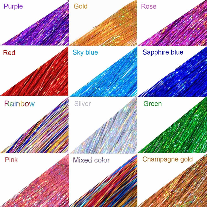 Hair Tinsel Kit (48 Inch,12 Colors, 3000 Strands), Fairy Tinsel Hair Extensions with Tools - Glitter Hair Tinsel Kit Heat Resistant Accessories for Girls Women Kids Christmas New Year
