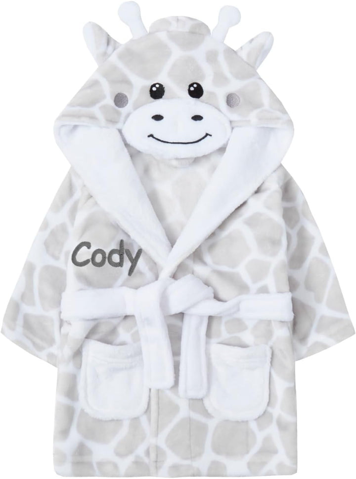 Personalised Baby Bathrobe Hooded Fleece Dressing Gown Super Soft Gifts Bath Robe for Boys Girls Cute Teddy Ears 0-4 Years