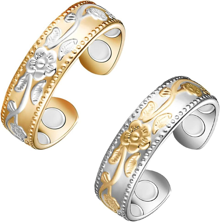 2PCS Copper Magnetic Rings for Women & Men with Strong Ultra Strength Magnets 99.99% Solid Pure Copper Adjustable with Gift Box