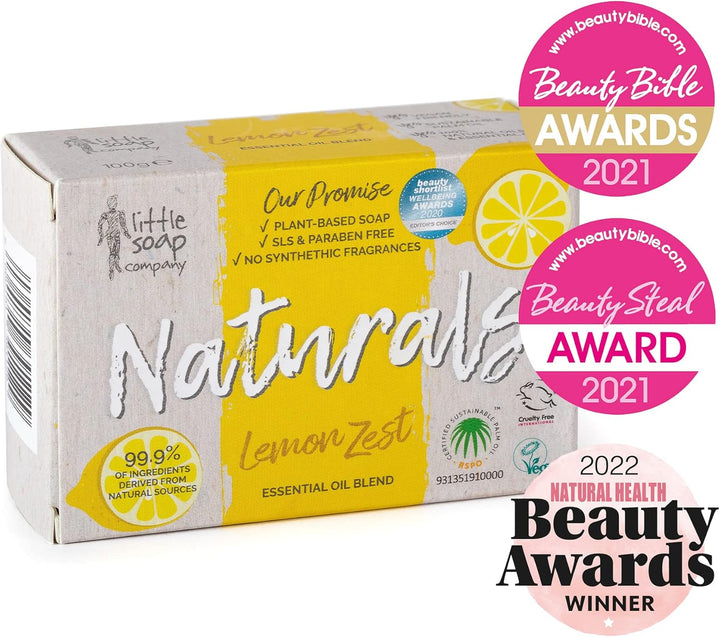 Naturals Range - Bar Soap | Vegan, Cruelty Free, No SLS or Parabens, Refreshing Cleansing Soap Bar, Natural Eco Friendly Body & Hand Soap, 100G (Lemon Zest)