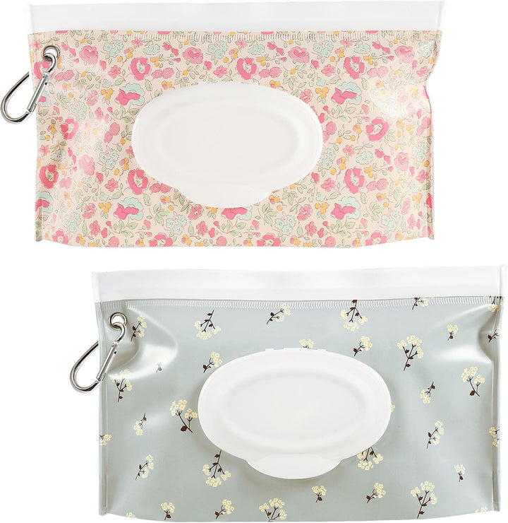 2 Pack Baby Wipe Dispenser, Portable Refillable Wipe Holder, Baby Wipes Container, Wipe Dispenser, Reusable Travel Wet Wipe Pouch (Black+White)