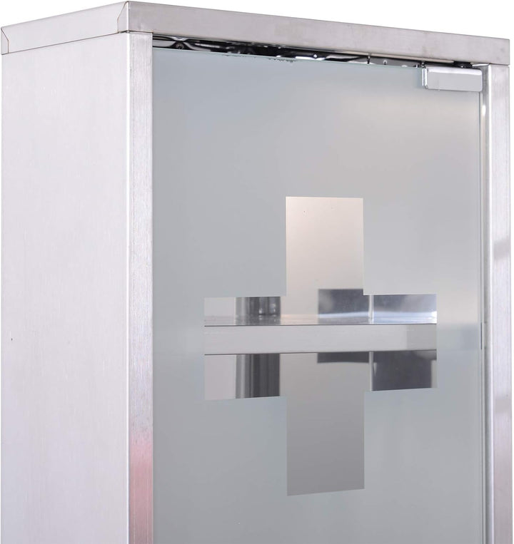 Stainless Steel Wall Mounted Medicine Cabinet with 2 Shelves + Security Glass Door Lockable 48 Cm(H)