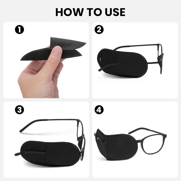 Eye Patches for Glasses - 6Pcs Non-Woven Fabric Large Size Eye Patch,Eyepatch for Glasses Treat Lazy Eye Amblyopia Strabismus for Left & Right Eyes,Professional Medical Eye Patches (Black)