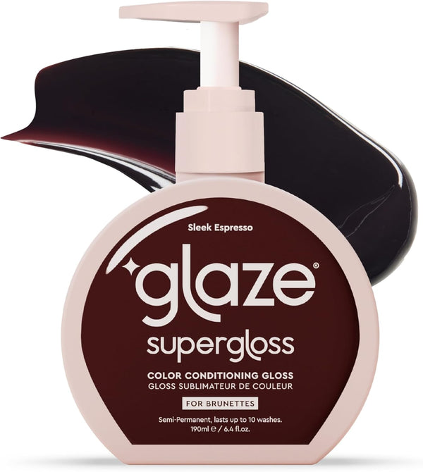 Supergloss Color Conditioning Gloss with Dispensing Pump – Hydrating Semi-Permanent Color Hair Gloss & Shine Boost – for Natural Medium to Dark Brown Hair – 6.4 Fl Oz - Sleek Espresso