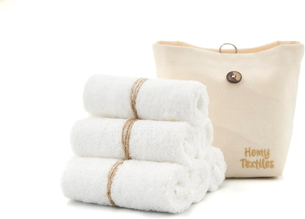 Bamboo Baby Wash Cloth Flannel Face Cloth Pack of 6 25X25Cm Extremely Soft Baby Flannels Face Towels for Sensitive Skin - Decorative 100% Cotton Storage Bag - Reusable Wipes