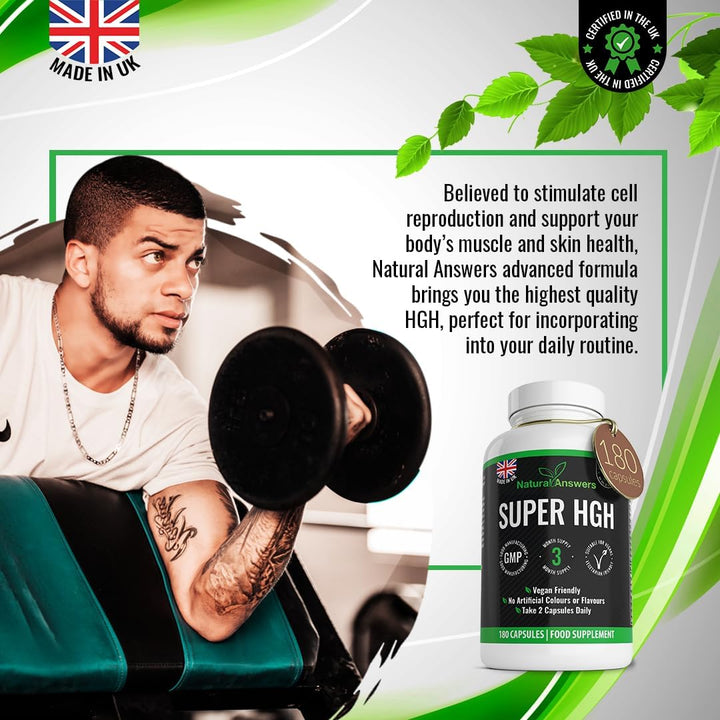180 Super HGH Vegan Capsules - (3 Months Supply) 9-In-1 HGH Complex with Vitamin B6 and Tribulus Terrestris Extract - Made in the UK