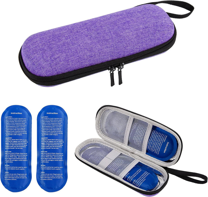 Insulin Cooler Travel Case,Small Medicine Cool Bag with 2 Ice Packs for Diabetic Needles Injection Pen Storage,Portable Monjaro Travel Case Medical Medication Insulated Box for Diabetes (Purple)