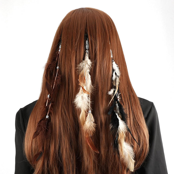 6Pcs Feather Hair Clips, Boho Extensions with Clip Comb, Hippie Accessories for Women, Indian Tassels Beads Feather Piece, Handmade Festival Headdress