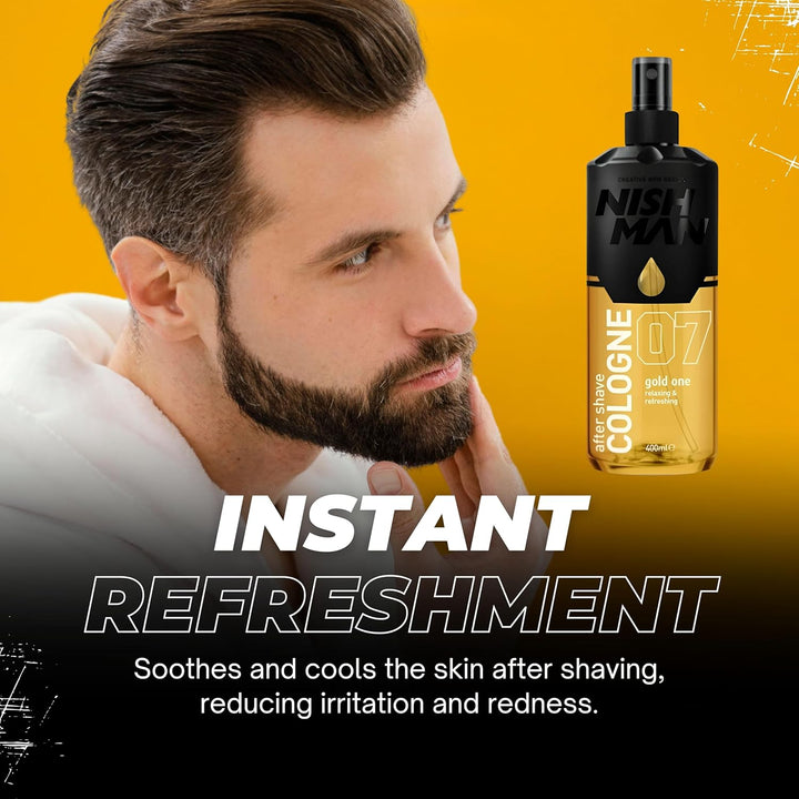 Aftershave Cologne 07 - Gold One 400Ml – Refreshing after Shaving Spray Lotion for Men - Scent of Red Tangerine, Mint, Rose Oil, Cinnamon - Mens after Shave Cologne