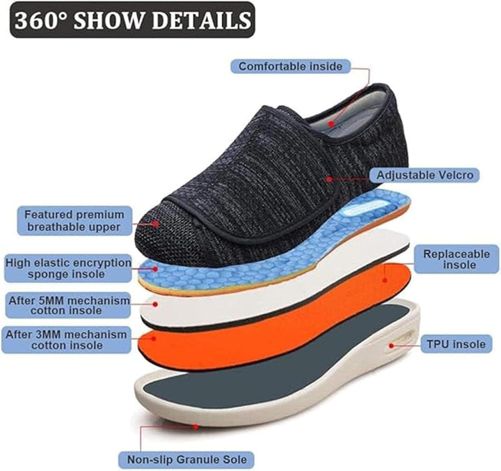 Diabetic Foot Shoes, Mens Casual Outdoor Diabetic Edema Adjustable Breathable Arthritis Shoes, Comfortable Edema Orthopedic House anti Slip Wide, for Arthritis, Fasciitis, Swollen