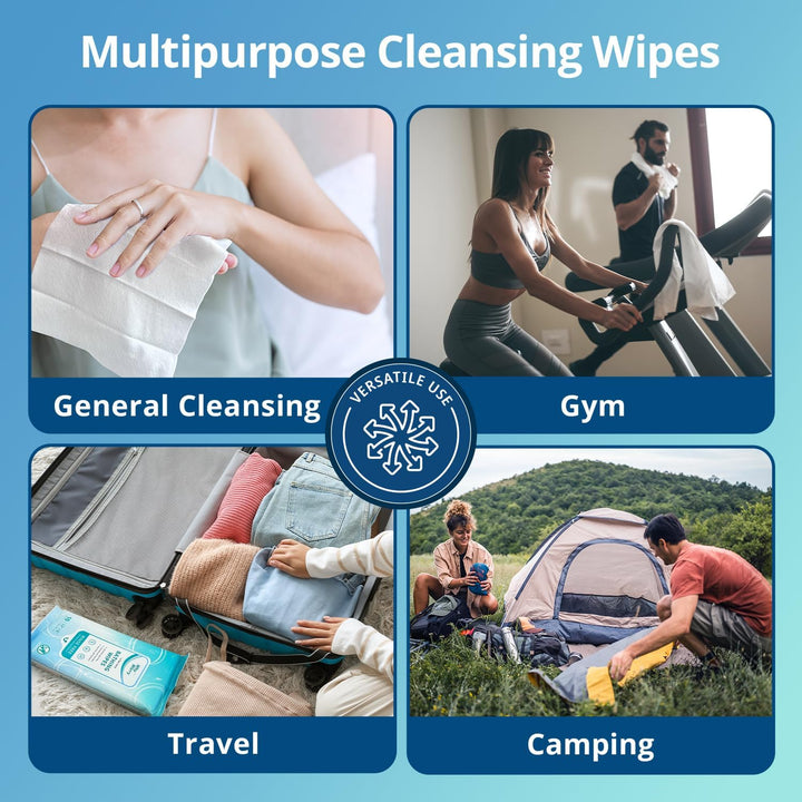 Ultra Thick Body Wipes for Adults No Shower, Shower Wipes with Aloe for Women, Men & Elderly, Extra Large Bed Bath Cloths for Cleansing, Camping, Gym & Travel, Fresh Scent, 20X30 Cm, 50 Count