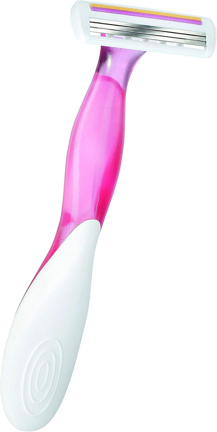 Miss Soleil Colour Collection 3-Blade Razors for Women with Easy Grip Handle and Lubricating Strips, Pack of 8