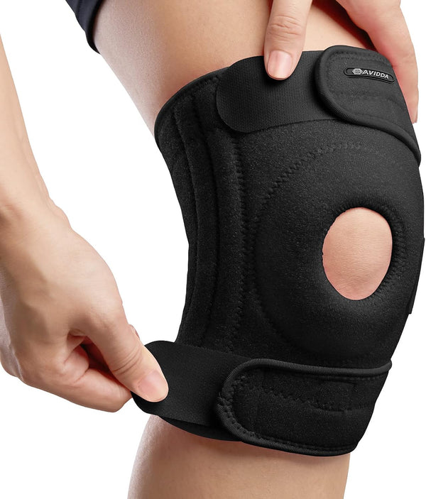 Knee Support with Open-Patella Design for Joint Pain, Sports, Injury Rehabilitation, Adjustable Knee Brace for Men Woman with 3 Straps, for Knee Circumference (12.5" to 18.5")