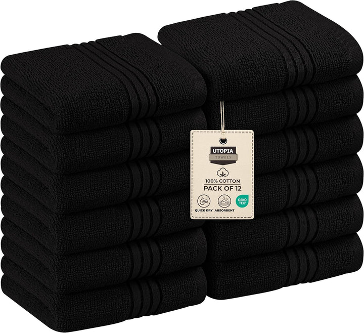 - 12 Pack Luxury Wash Cloths Set (30 X 30 CM) 100% Cotton Ring Spun, Highly Absorbent and Soft Feel Washcloths for Bathroom, Spa, Gym, and Face Towel (Cool Grey)