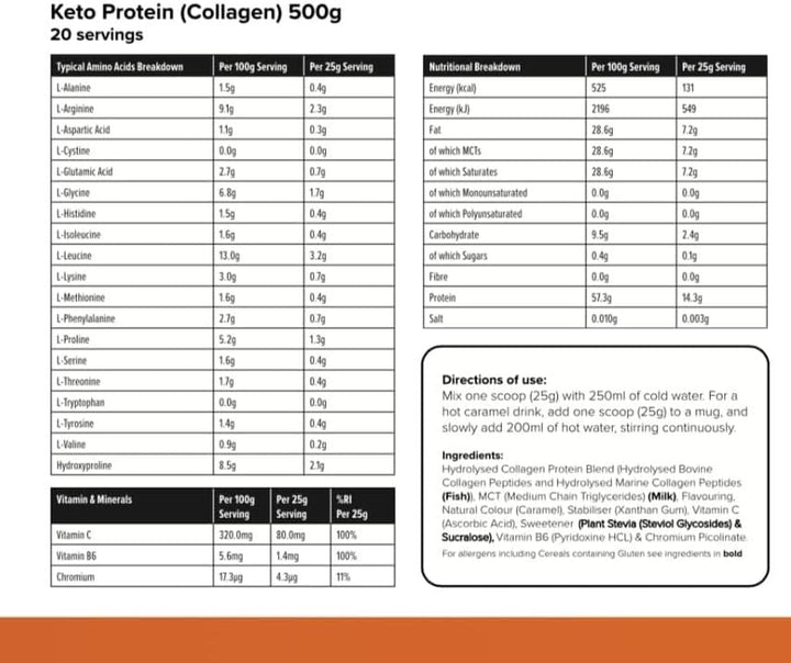 K-GEN™ Keto Collagen Protein Powder Advanced Salted Caramel Powder with Multi Collagen Blend, Coconut MCT, Vitamin C + B6 Stevia | UK Made for Keto, Paleo & Primal | Free-From: Sugar & Gluten