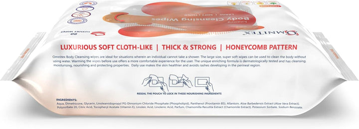 80X  Thick Luxury Body Cleansing Wipes - Microwaveable | Large Rinse Free Bed Bath Wipes for Elderly | with Aloe Vera & Vitamins | Nourish, Cleanse, Protect | Paraben & Alcohol Free