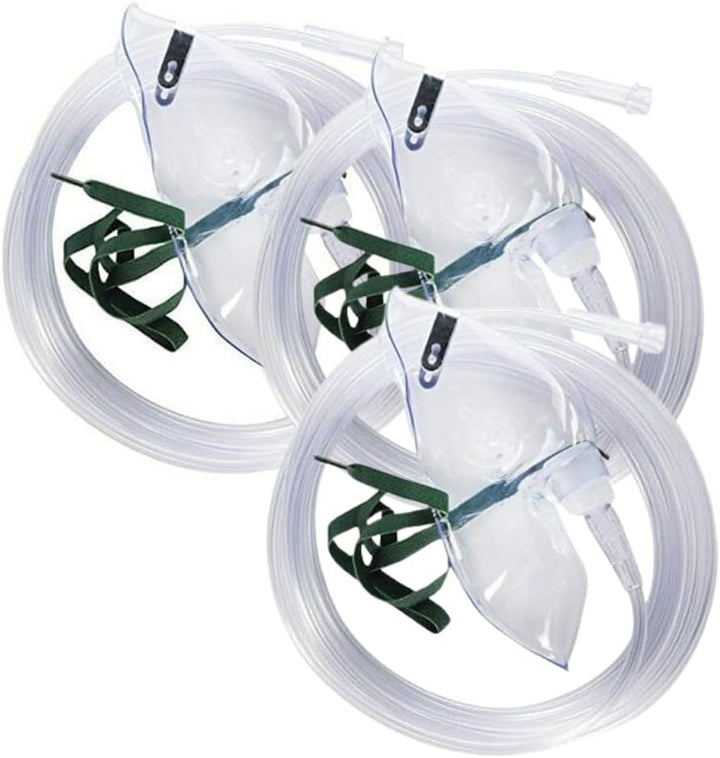 Home Oxygen Masks Medium Concentration Adult with 2.1 Metre Tube Tubing (3 Pack) | Comfortable Design, Secure Fit | Ideal for Home Oxygen Use | Dentist, Doctors, Care Homes