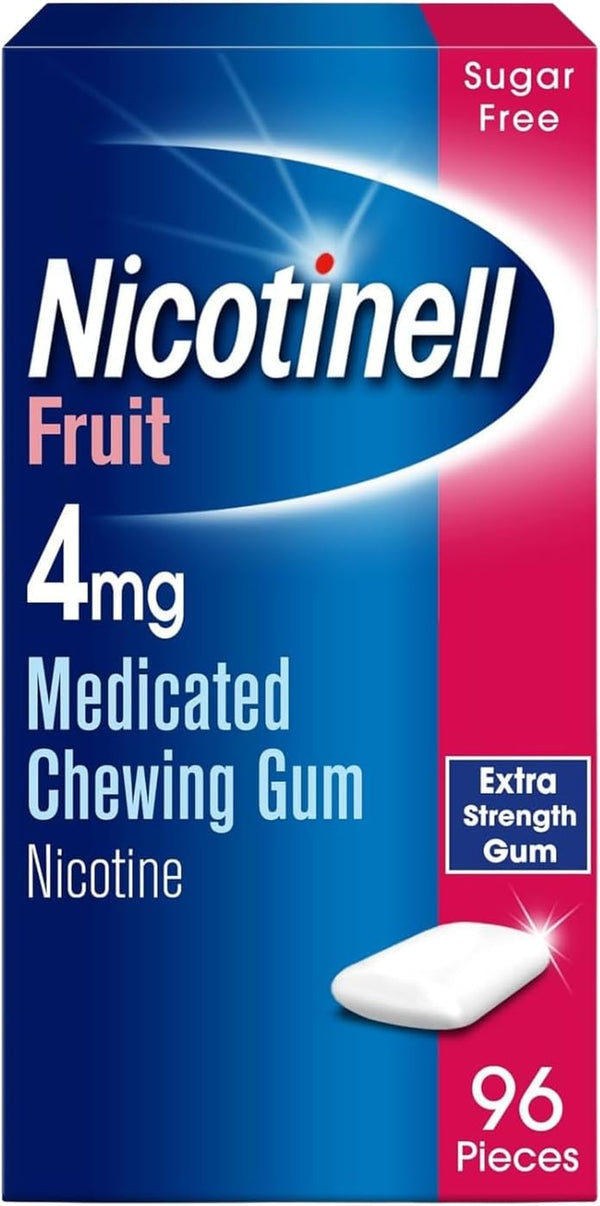 Fruit Gum 4Mg (96 Pieces), Stop Smoking Aid, Sugar Free Nicotine Gum, Mild Fruit Flavour, 4Mg Extra Strength for Heavy Smokers, Quit Smoking Aid
